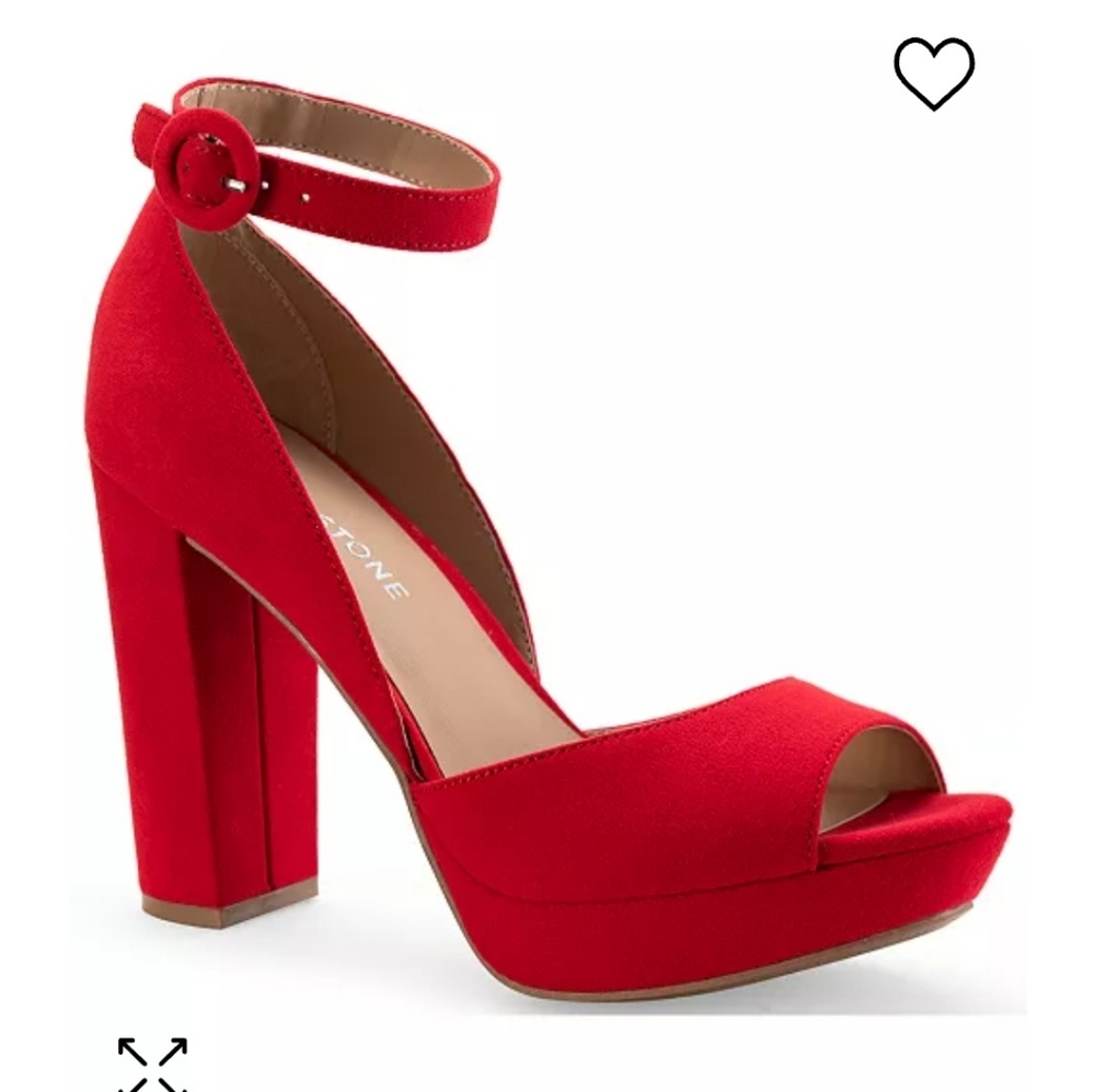 Sun + Stone Red Ankle Strap Block Heels